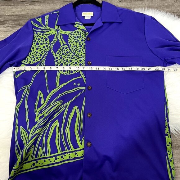 East Honolulu Clothing Company Mens Large Purple Ulu Printed Aloha Shirt - Picture 6 of 7